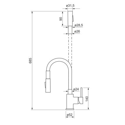ALVEUS KI112111 - Dřezová baterie s flexibilním ramínkem se sprchou BEA 47 cm lesklý chrom/černá