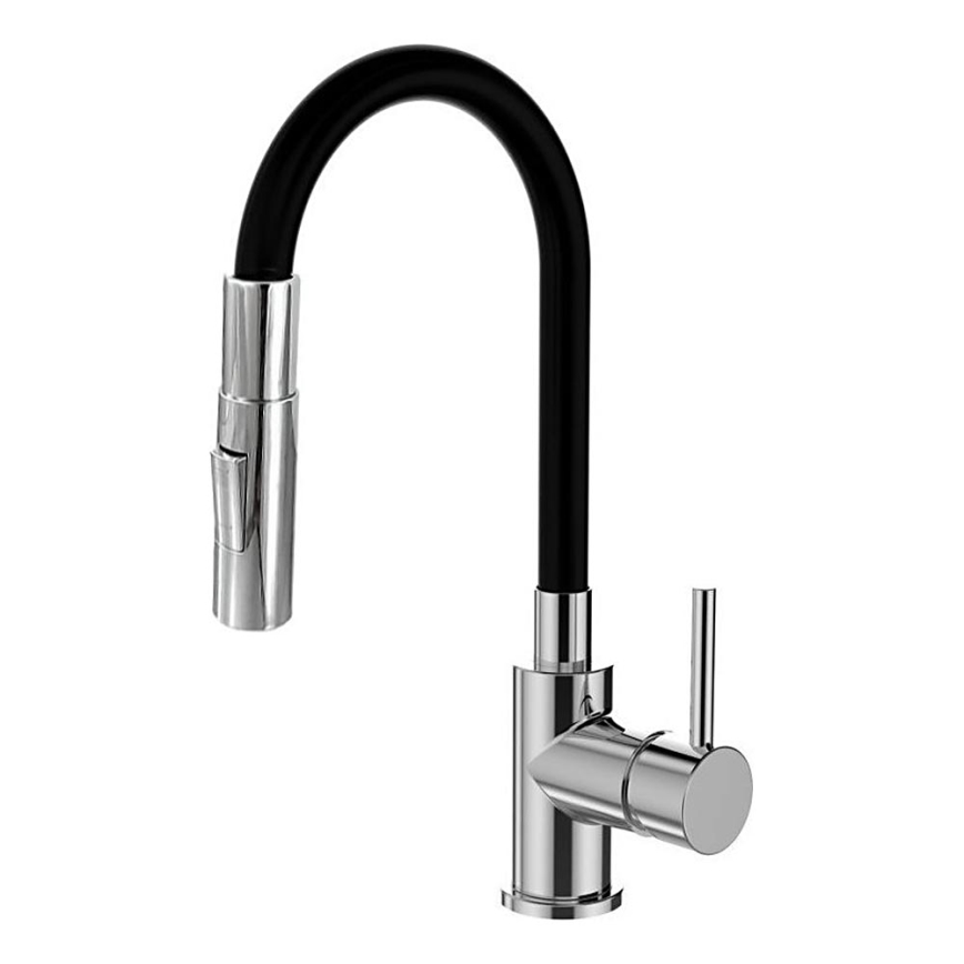 ALVEUS KI112111 - Dřezová baterie s flexibilním ramínkem se sprchou BEA 47 cm lesklý chrom/černá