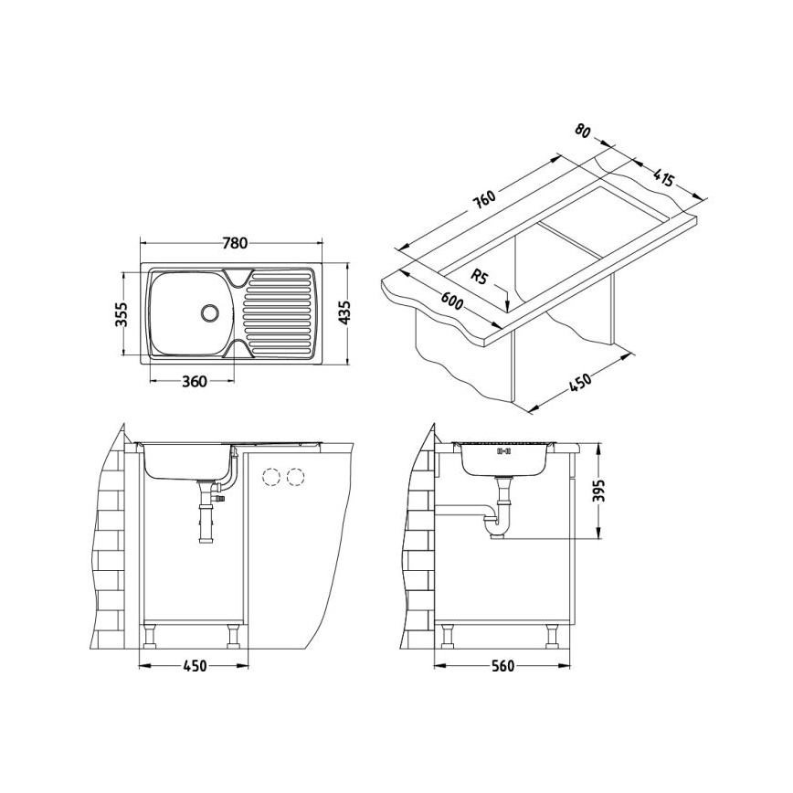 ALVEUS - Kuchyňský dřez BASIC 78x43,5 cm matná ocel/satin + dřezová baterie VIOLA 36,7 cm kartáčovaná nerez