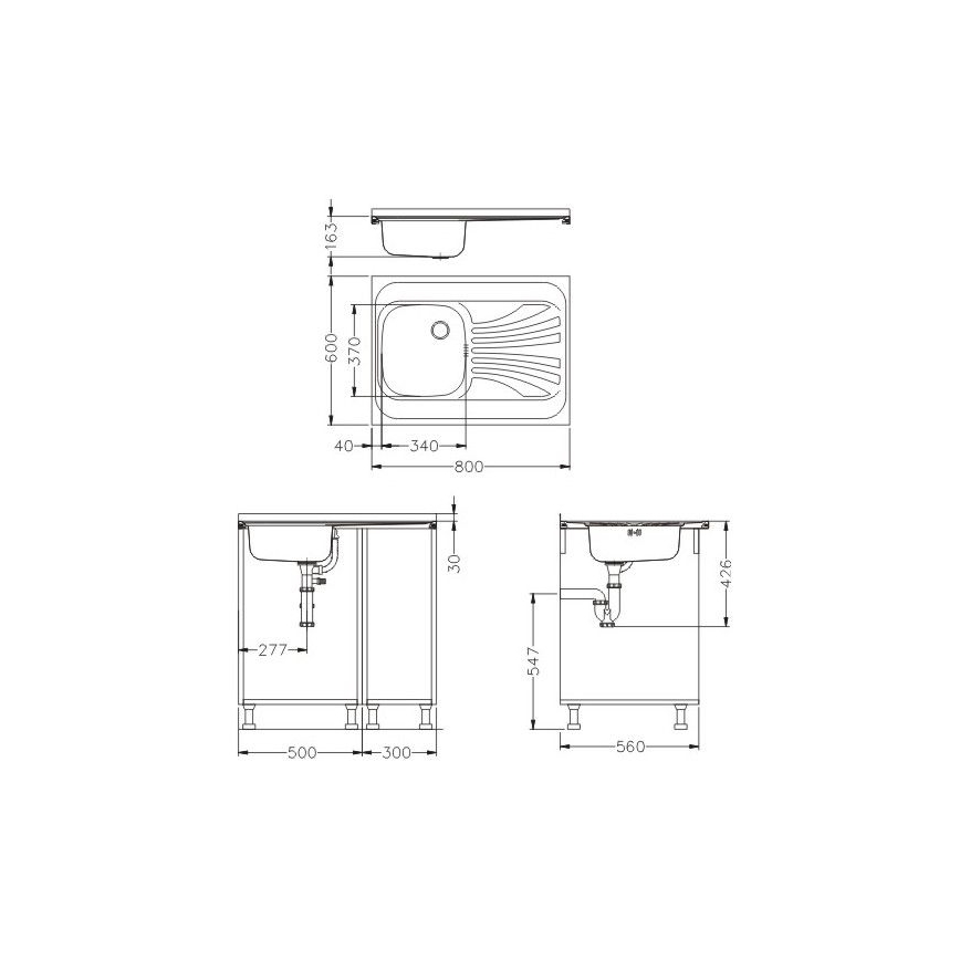 ALVEUS SETA24019 - Kuchyňský dřez CLASSIC 80x60 cm + dřezová baterie s flexibilním ramínkem MINTAS 34 cm nerez/černá