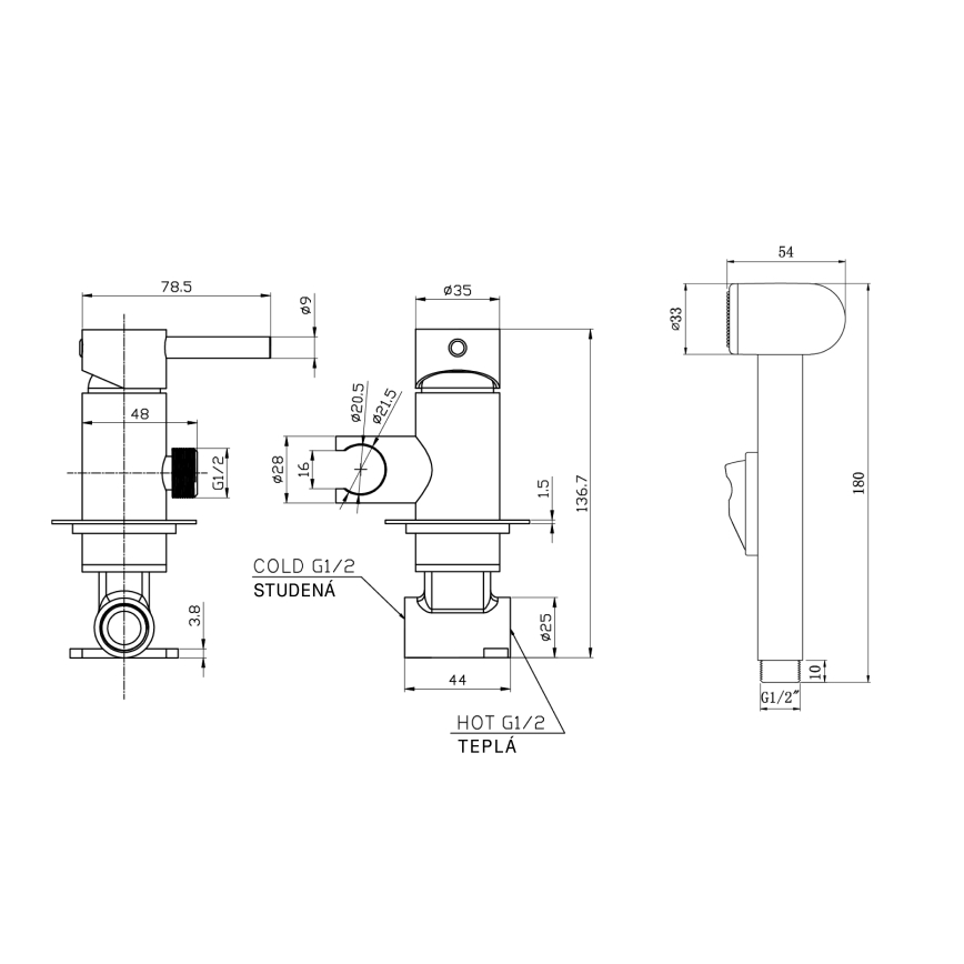 Aqualine - Bidetová baterie se sprškou pro podomítkovou instalaci matná černá