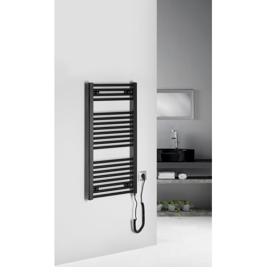 Aqualine - Koupelnový elektrický radiátor DIRECT-E 300W/230V 96 cm matná černá rovný