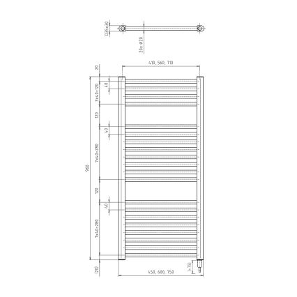 Aqualine - Koupelnový elektrický radiátor DIRECT-E 300W/230V 96 cm matná černá rovný