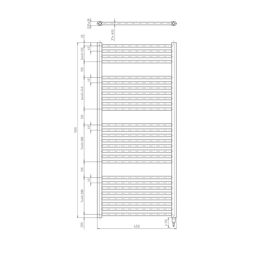 Aqualine - Koupelnový elektrický radiátor DIRECT-E 400W/230V 132 cm bílá rovný