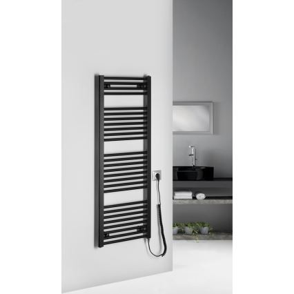 Aqualine - Koupelnový elektrický radiátor DIRECT-E 400W/230V 132 cm matná černá rovný