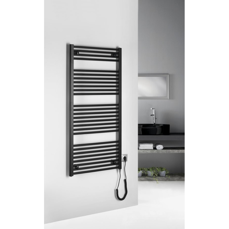 Aqualine - Koupelnový elektrický radiátor DIRECT-E 600W/230V 132 cm matná černá rovný