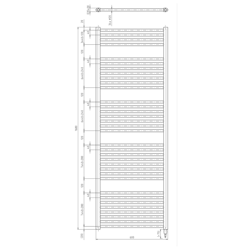 Aqualine - Koupelnový elektrický radiátor DIRECT-E 800W/230V 168 cm bílá rovný