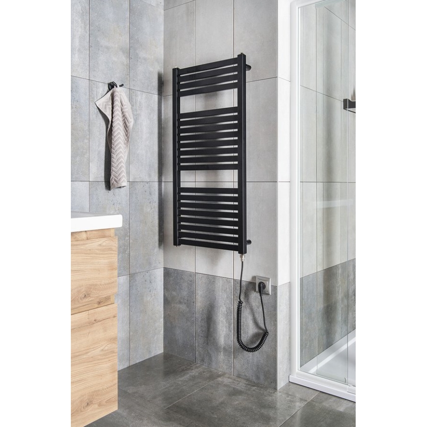 Aqualine - Koupelnový elektrický radiátor TONDI-E 300W/230V 97 cm matná černá rovný