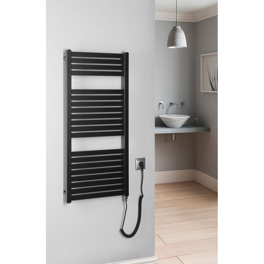 Aqualine - Koupelnový elektrický radiátor TONDI-E 300W/230V 97 cm matná černá rovný