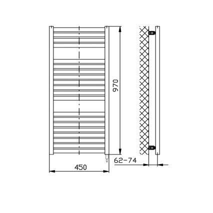 Aqualine - Koupelnový elektrický radiátor TONDI-E 300W/230V 97 cm matná černá rovný