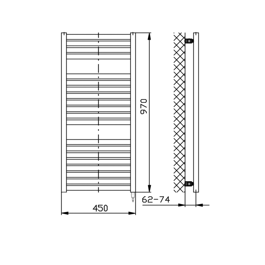 Aqualine - Koupelnový elektrický radiátor TONDI-E 300W/230V 97 cm matná černá rovný