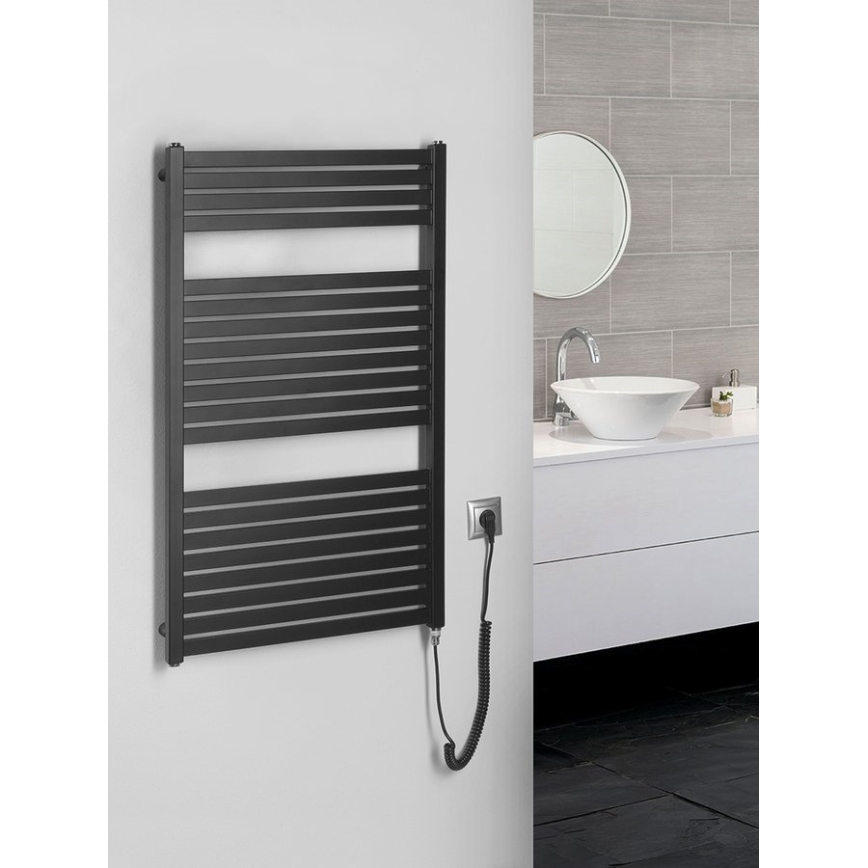 Aqualine - Koupelnový elektrický radiátor TONDI-E 400W/230V 97 cm matná černá rovný