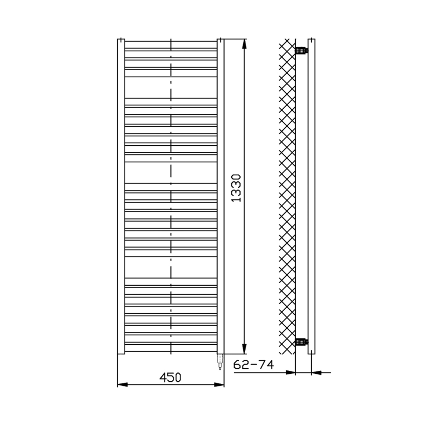 Aqualine - Koupelnový elektrický radiátor TONDI-E 500W/230V 133 cm bílá rovný