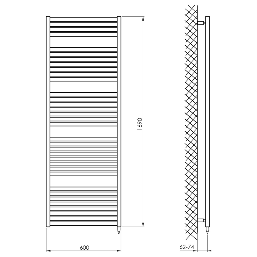 Aqualine - Koupelnový elektrický radiátor TONDI-E 800W/230V 169 cm matná černá rovný