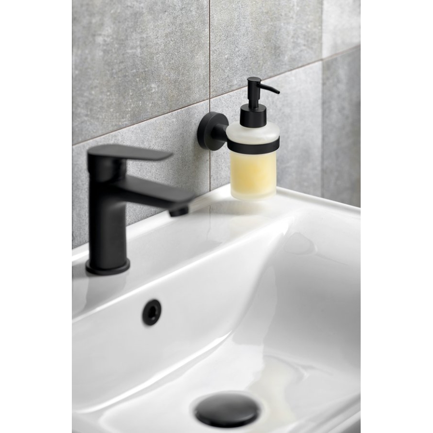 Aqualine - Nástěnný dávkovač mýdla SAMBA 150 ml mléčné sklo/matná černá