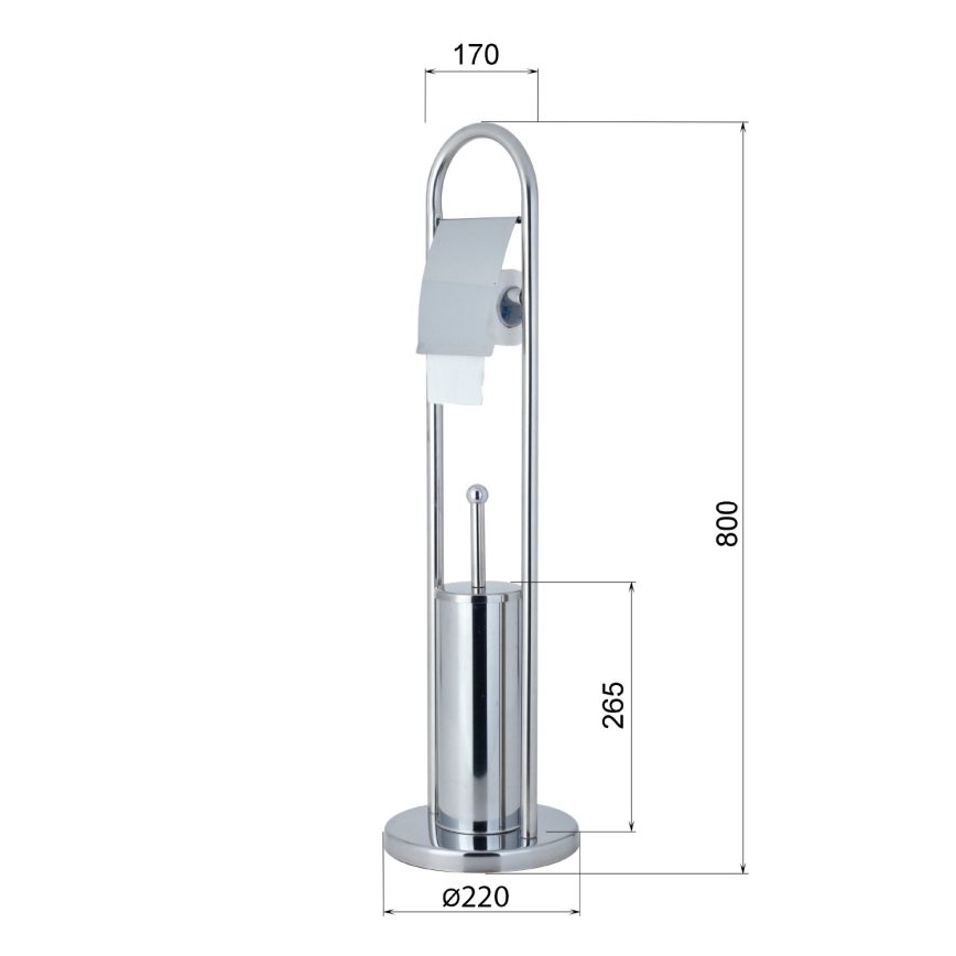 Aqualine - Stojací WC štětka s držákem toaletního papíru SAMBA 80x22 cm lesklý chrom