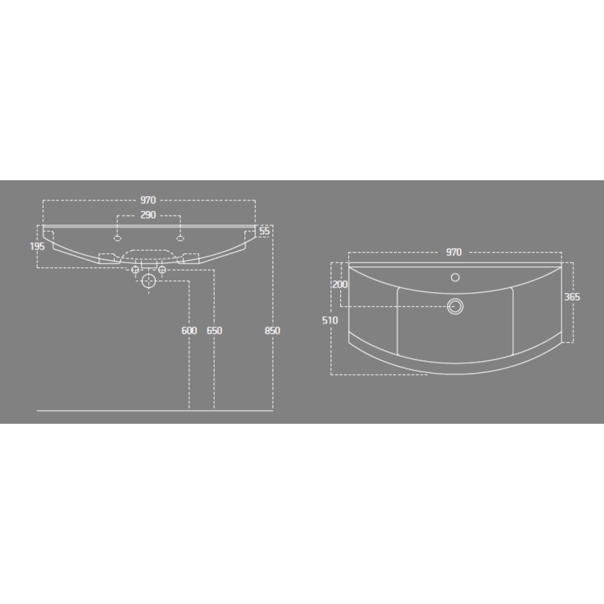 Aqualine - Zápustné umyvadlo ZERO 97x51 cm keramika/bílá