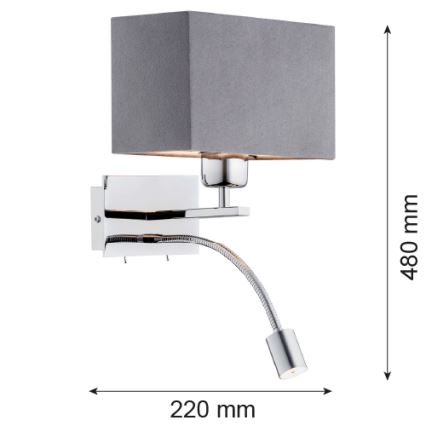 Argon 1053 - LED Nástěnná lampa BILL 1xE27/15W/230V + LED/4,5W šedá/lesklý chrom