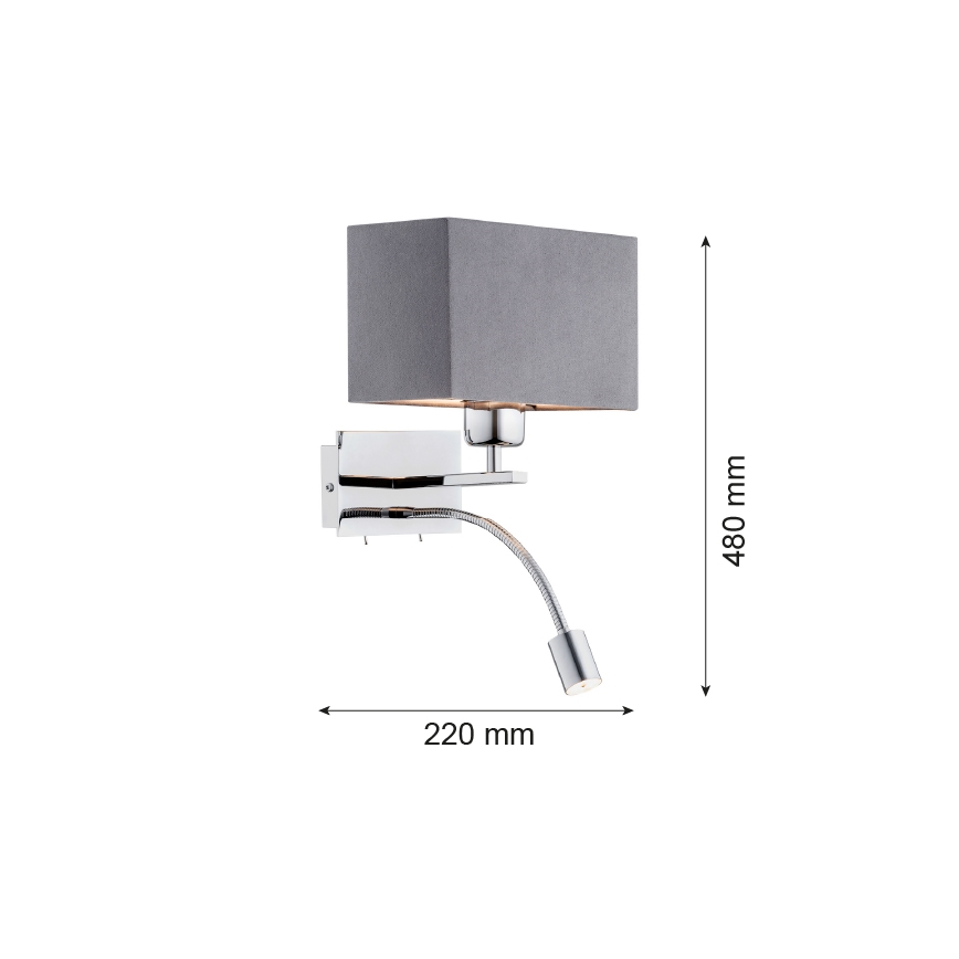 Argon 1053 - LED Nástěnná lampa BILL 1xE27/15W/230V + LED/4,5W šedá/lesklý chrom