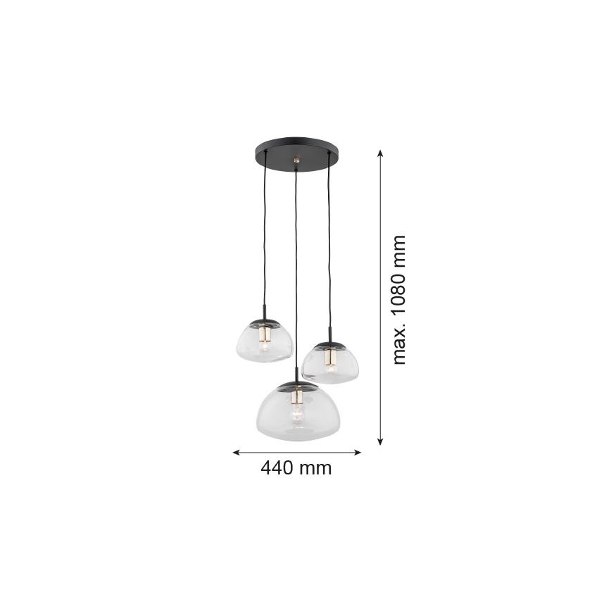 Argon 1492 - Lustr na lanku TRINI 3xE27/15W/230V černá