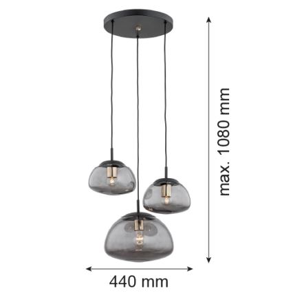 Argon 1493 - Lustr na lanku TRINI 3xE27/15W/230V černá