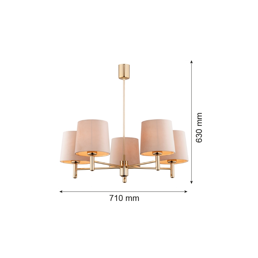 Argon 2105 - Lustr na tyči PONTE 5xE27/15W/230V mosaz/béžová