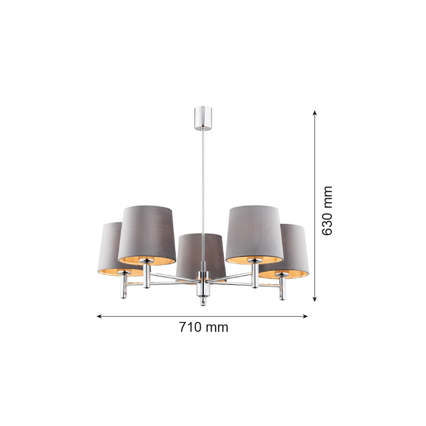 Argon 2108 - Lustr na tyči BOLZANO 5xE27/15W/230V šedá