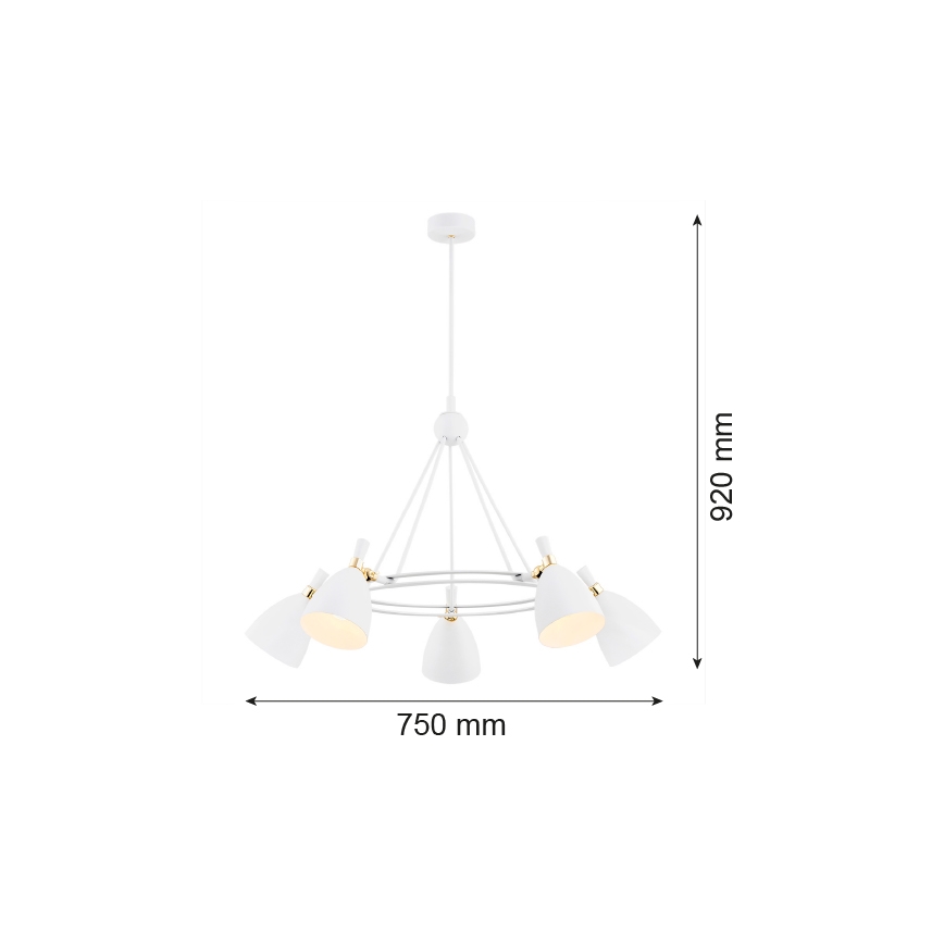 Argon 2117 - Lustr na tyči CHARLOTTE 5xE27/15W/230V bílá/zlatá