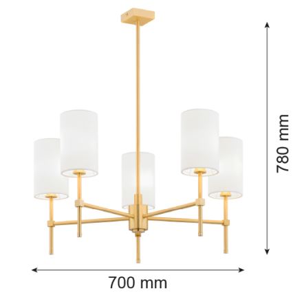 Argon 2134 - Lustr na tyči ABRUZZO 5xE14/15W/230V mosaz/bílá