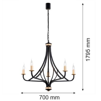 Argon 2171 - Lustr na řetězu LORENZO 5xE14/7W/230V