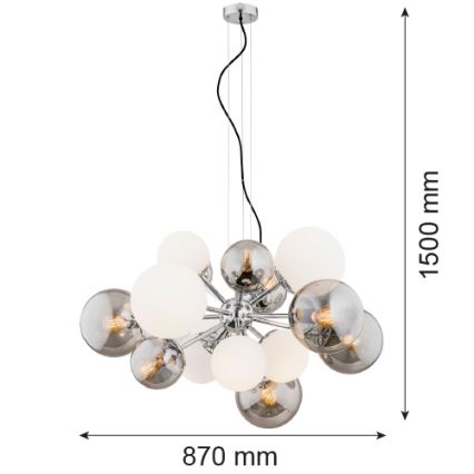 Argon 5020 - Lustr na lanku SATELITE 15xE27/15W/230V lesklý chrom/bílá