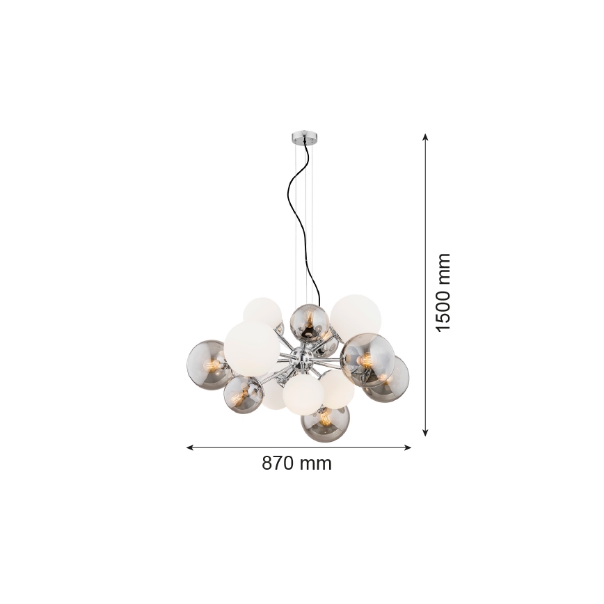 Argon 5020 - Lustr na lanku SATELITE 15xE27/15W/230V lesklý chrom/bílá