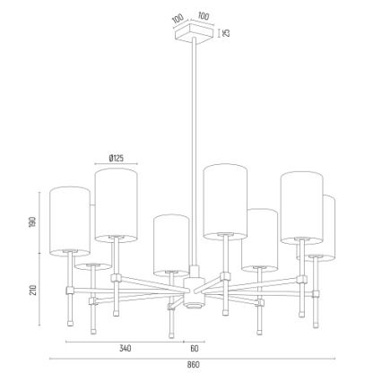 Argon 5051 - Lustr na tyči ABRUZZO 8xE14/15W/230V mosaz/bílá