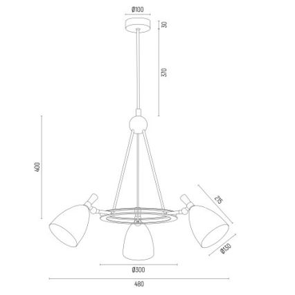 Argon 6148 - Lustr na tyči CHARLOTTE 3xE27/15W/230V bílá/zlatá