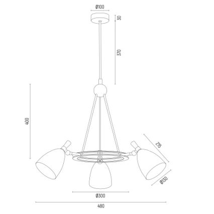 Argon 6149 - Lustr na tyči CHARLOTTE 3xE27/15W/230V černá/zlatá