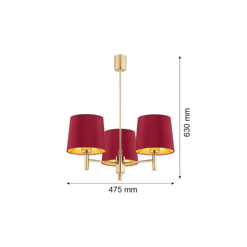 Argon 6266 - Lustr na tyči PONTE PLUS 3xE27/15W/230V červená