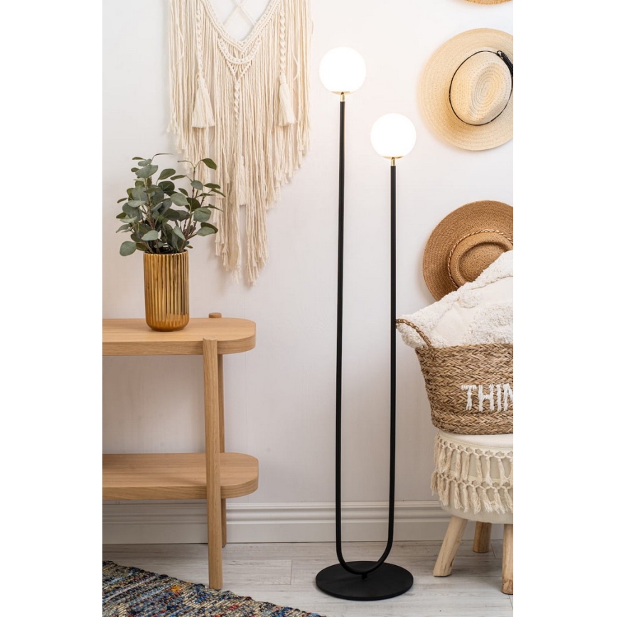 Argon 7073 - Stojací lampa FERRONE 2xE14/7W/230V černá/bílá/zlatá