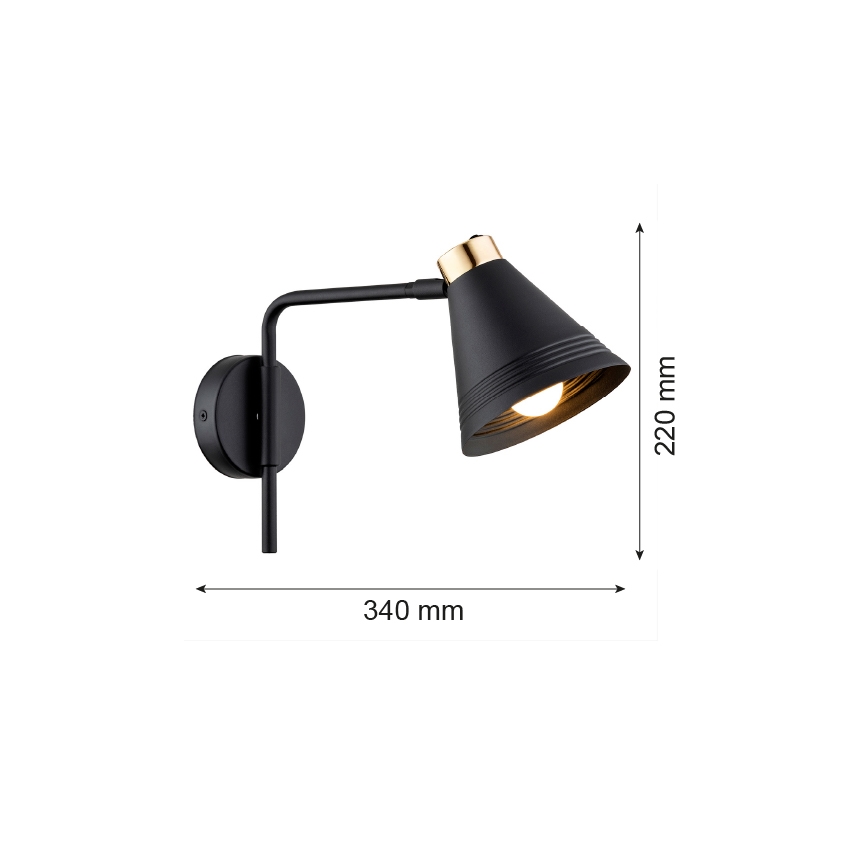 Argon 8008 - Nástěnná lampa AVALONE 1xE27/15W/230V 34 cm černá/zlatá