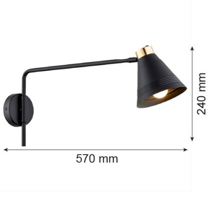 Argon 8009 - Nástěnná lampa AVALONE 1xE27/15W/230V 57 cm černá/zlatá