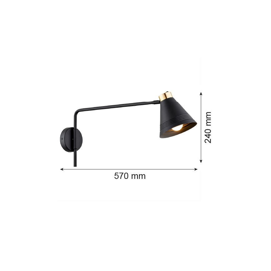 Argon 8009 - Nástěnná lampa AVALONE 1xE27/15W/230V 57 cm černá/zlatá