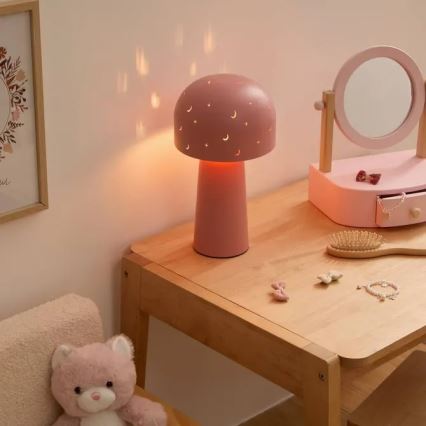 Atmosphera - Dětská stolní lampa STARRY MUSHROOM 1xE14/25W/230V růžová