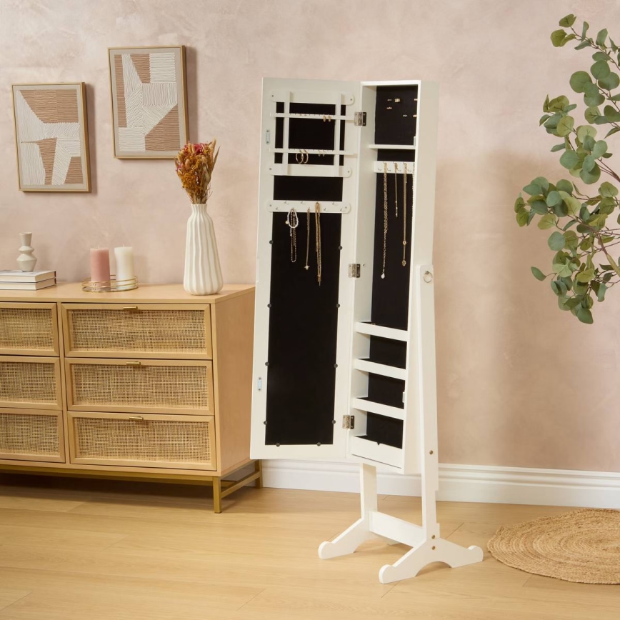 Atmosphera - Stojací zrcadlo se šperkovnicí KRISTIN 146,8x37 cm bílá