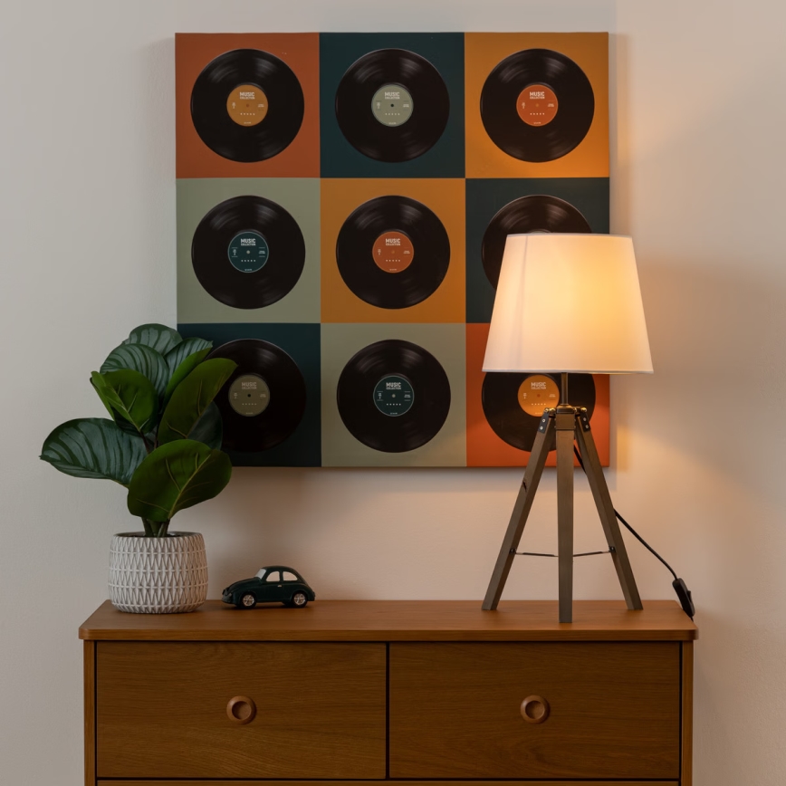 Atmosphera - Stolní lampa RUNO 1xE27/25W/230V dřevo/bílá