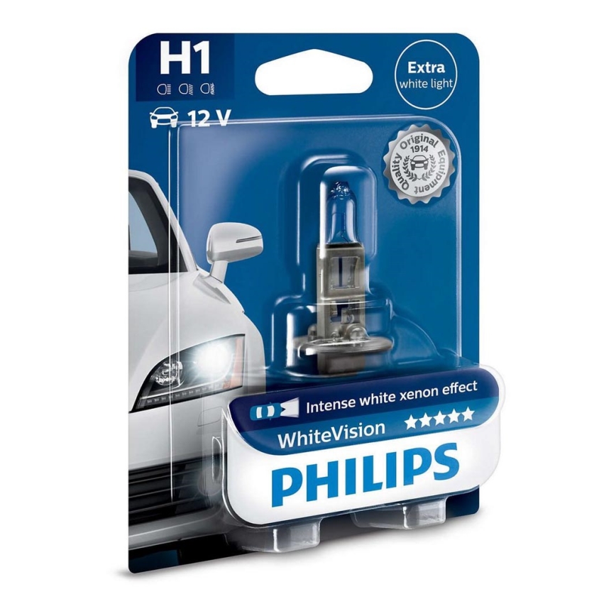 Autožárovka Philips WHITE VISION 12258WHVB1 H1 P14,5s/55W/12V 3700K