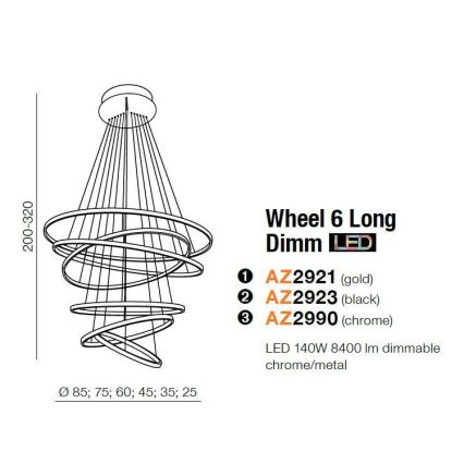 Azzardo AZ2921 - LED Stmívatelný lustr na lanku WHEEL 6xLED/140W/230V