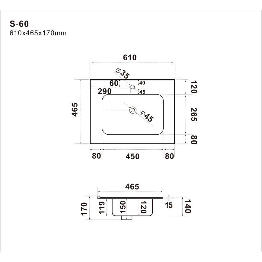 BATH DELUXE 06-060-27-02-00 - Zápustné umyvadlo LILLESNAD 61x46 cm keramika/černá