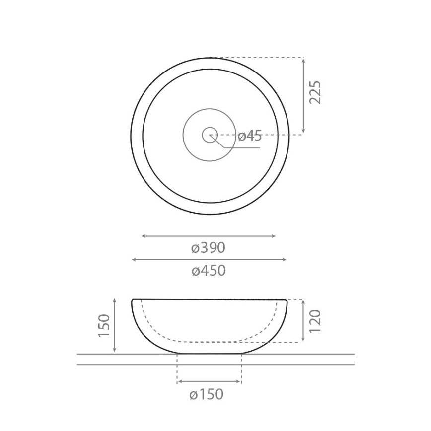 Bathco 00317 - Umyvadlo na desku PUKET pr. 45 cm kámen/šedá