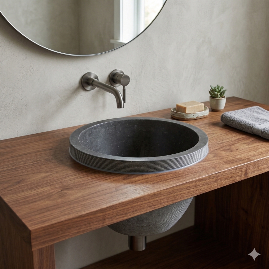 Bathco 00374 - Umyvadlo do desky vestavné  MIRAGE pr. 40 cm kámen/šedá