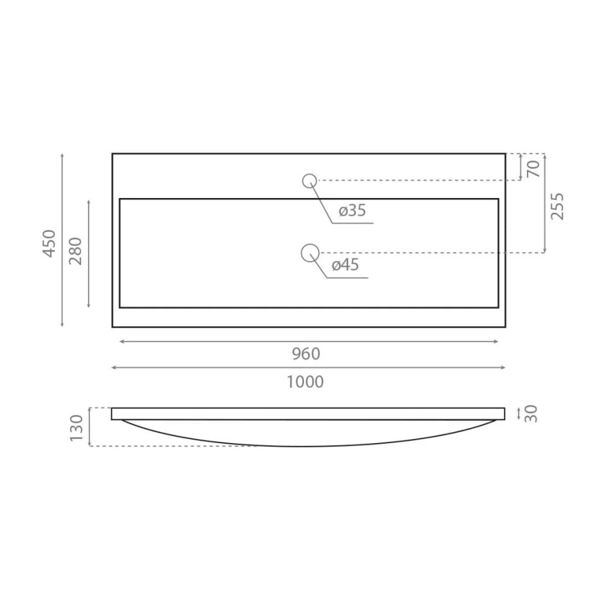 Bathco 0506 - Zápustné umyvadlo MANHATTAN 100x45 cm pryskyřice/bílá