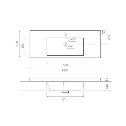 Bathco 0515 - Zápustné umyvadlo COLLOTO 100x40 cm pryskyřice/bílá